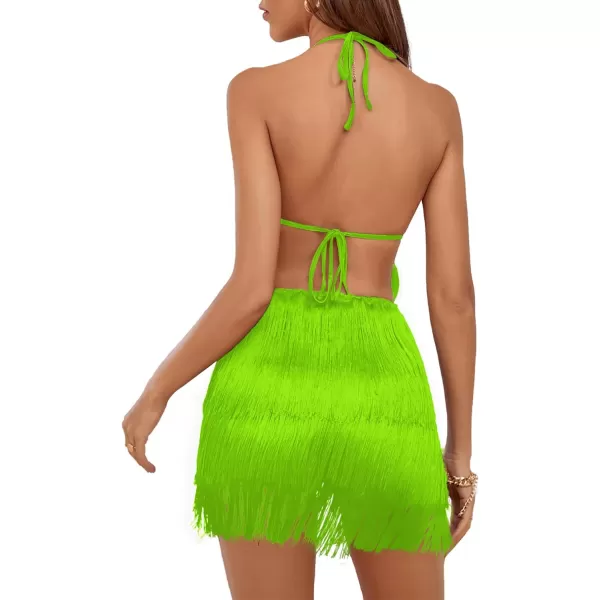 LYANER Women's Sexy Fringe Halter Waist Tie Back Sleeveless Romper Jumpsuit Playsuits