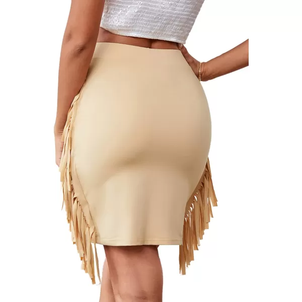 LYANER Women's Sexy High Wasit Tassel Bodycon Pencil Fringe Short Skirt