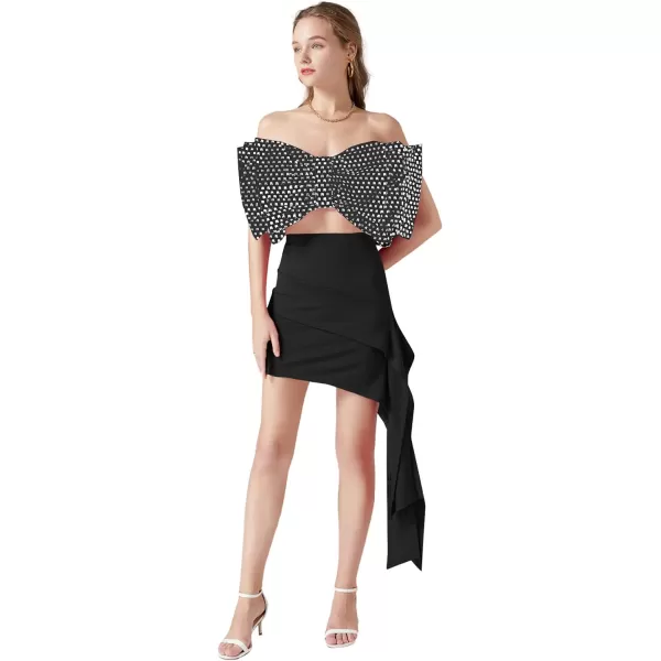 LYANER Women's Sexy Layer Bow Tie Tube Crop Top Sleeveless Strapless Print Party Fluffy Tank Top