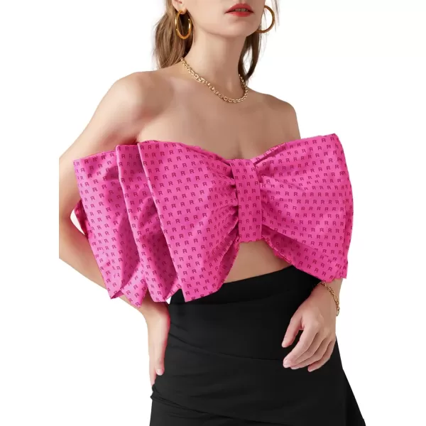 LYANER Women's Sexy Layer Bow Tie Tube Crop Top Sleeveless Strapless Print Party Fluffy Tank Top