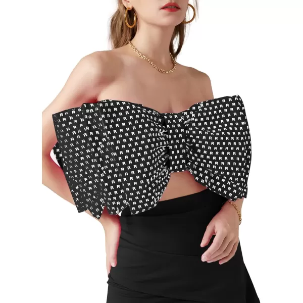 LYANER Women's Sexy Layer Bow Tie Tube Crop Top Sleeveless Strapless Print Party Fluffy Tank Top