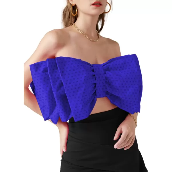 LYANER Women's Sexy Layer Bow Tie Tube Crop Top Sleeveless Strapless Print Party Fluffy Tank Top