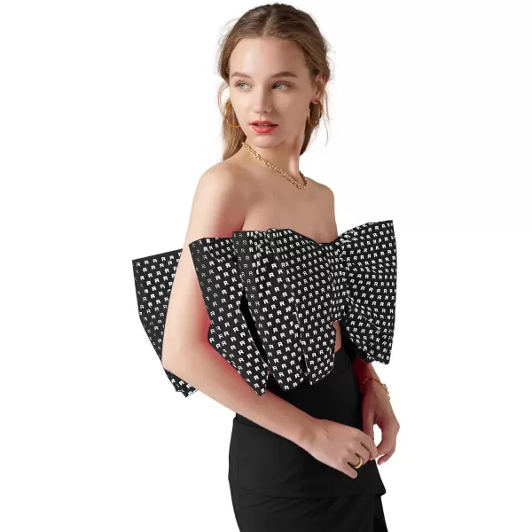 LYANER Women's Sexy Layer Bow Tie Tube Crop Top Sleeveless Strapless Print Party Fluffy Tank Top