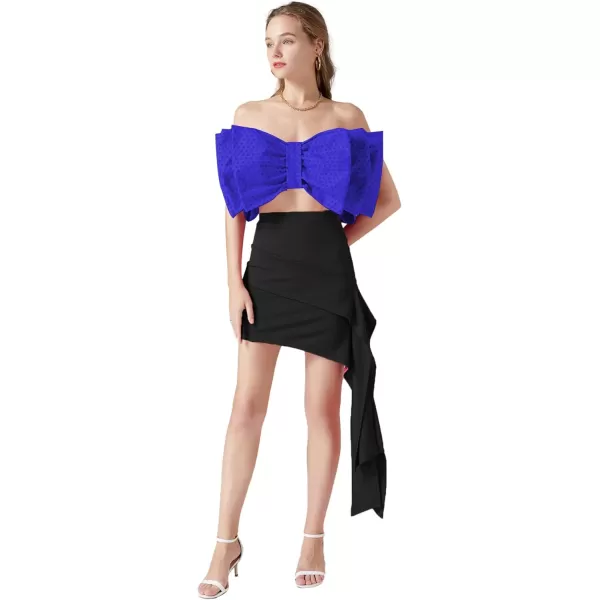 LYANER Women's Sexy Layer Bow Tie Tube Crop Top Sleeveless Strapless Print Party Fluffy Tank Top