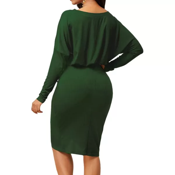 LYANER Women's Sexy Off Shoulder Ruched Elastic Waist Split Long Sleeve Bodycon Party Midi Dress