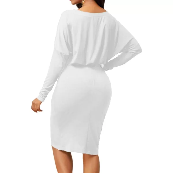 LYANER Women's Sexy Off Shoulder Ruched Elastic Waist Split Long Sleeve Bodycon Party Midi Dress