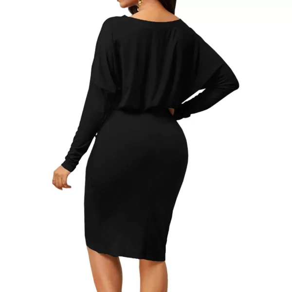 LYANER Women's Sexy Off Shoulder Ruched Elastic Waist Split Long Sleeve Bodycon Party Midi Dress