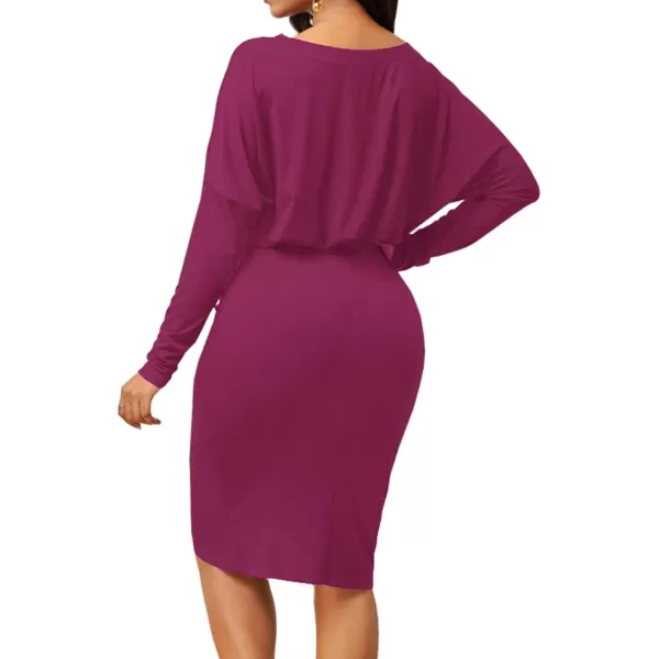 LYANER Women's Sexy Off Shoulder Ruched Elastic Waist Split Long Sleeve Bodycon Party Midi Dress