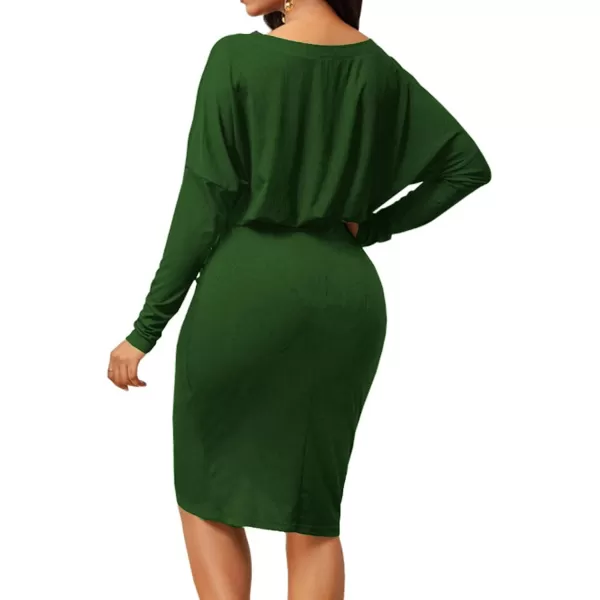 LYANER Women's Sexy Off Shoulder Ruched Elastic Waist Split Long Sleeve Bodycon Party Midi Dress
