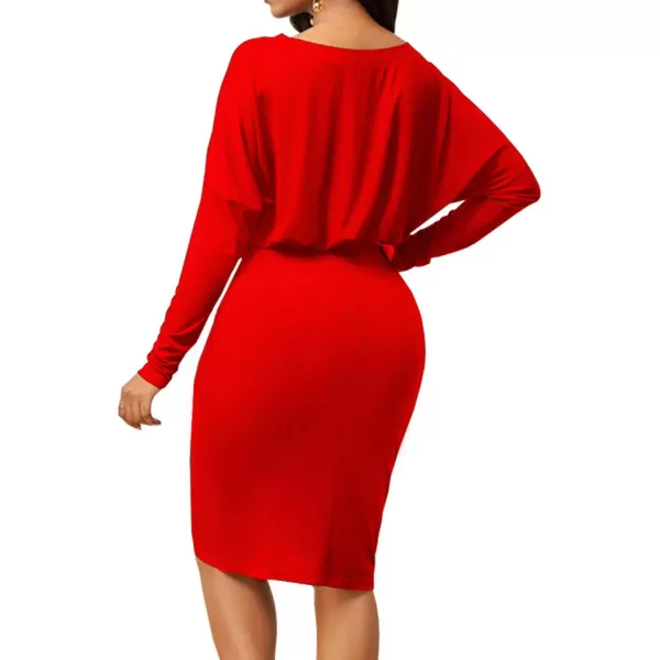 LYANER Women's Sexy Off Shoulder Ruched Elastic Waist Split Long Sleeve Bodycon Party Midi Dress