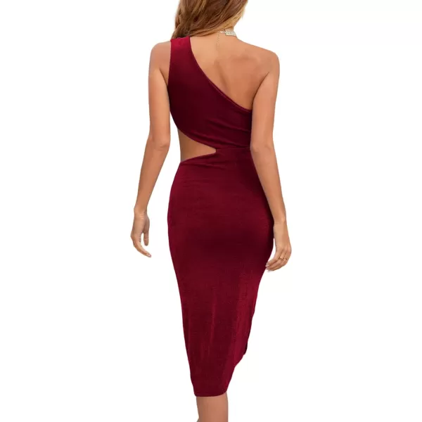 LYANER Women's Sexy One Shoulder Cut Out Split Sleeveless Bodycon Club Midi Dress