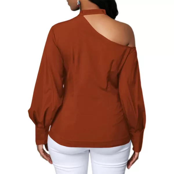 LYANER Women's Sexy One Shoulder Lantern Long Sleeve Blouse Shirt Top