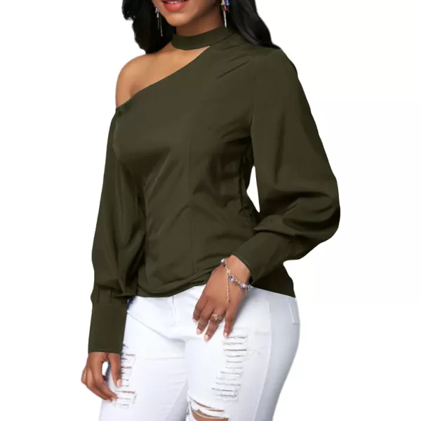 LYANER Women's Sexy One Shoulder Lantern Long Sleeve Blouse Shirt Top