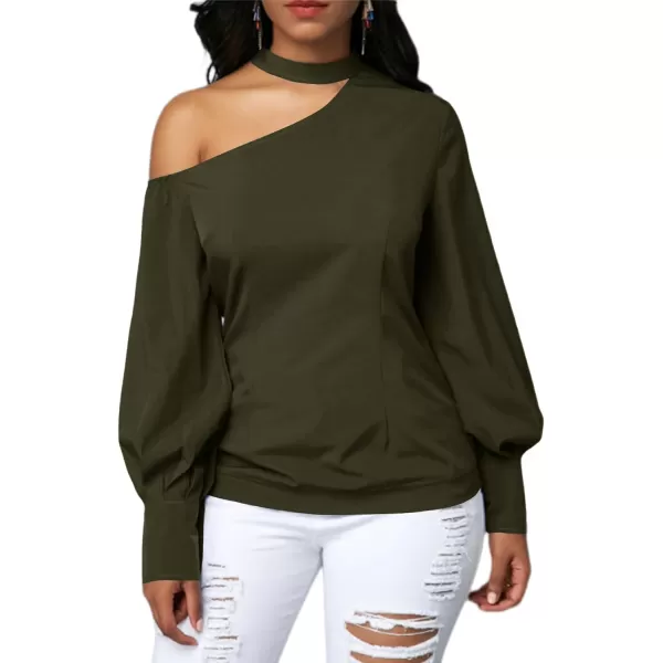 LYANER Women's Sexy One Shoulder Lantern Long Sleeve Blouse Shirt Top