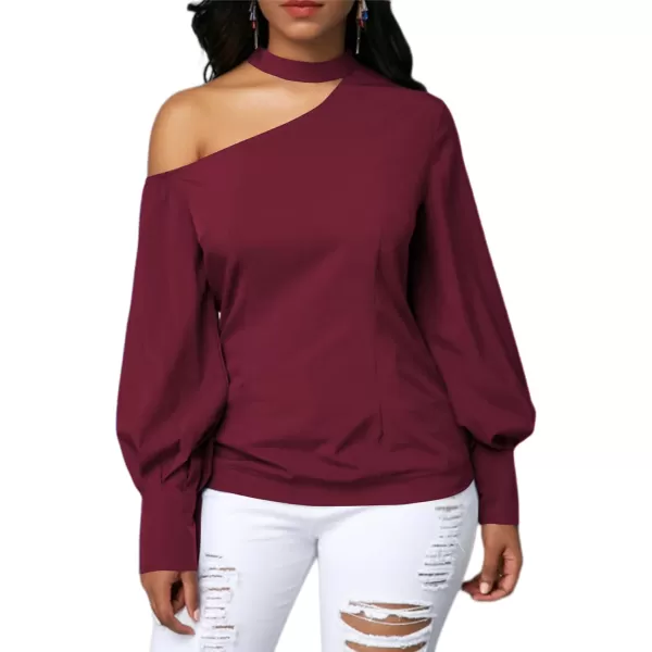 LYANER Women's Sexy One Shoulder Lantern Long Sleeve Blouse Shirt Top