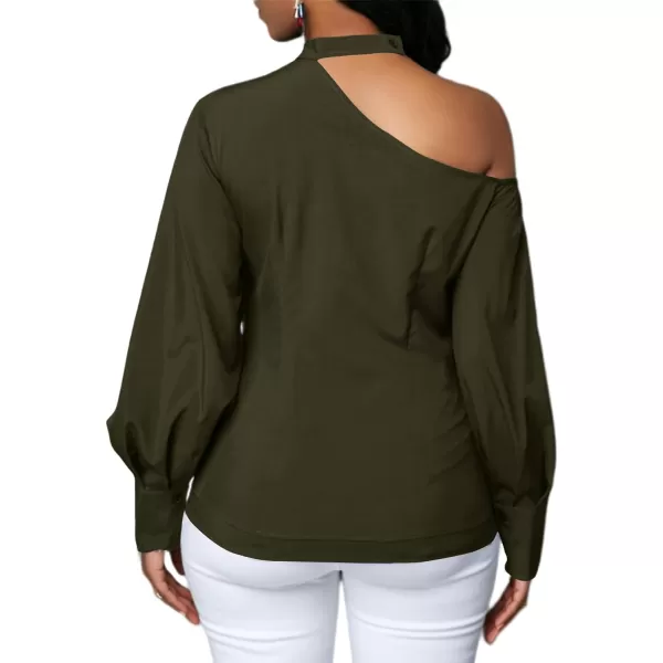 LYANER Women's Sexy One Shoulder Lantern Long Sleeve Blouse Shirt Top