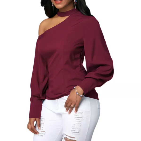 LYANER Women's Sexy One Shoulder Lantern Long Sleeve Blouse Shirt Top