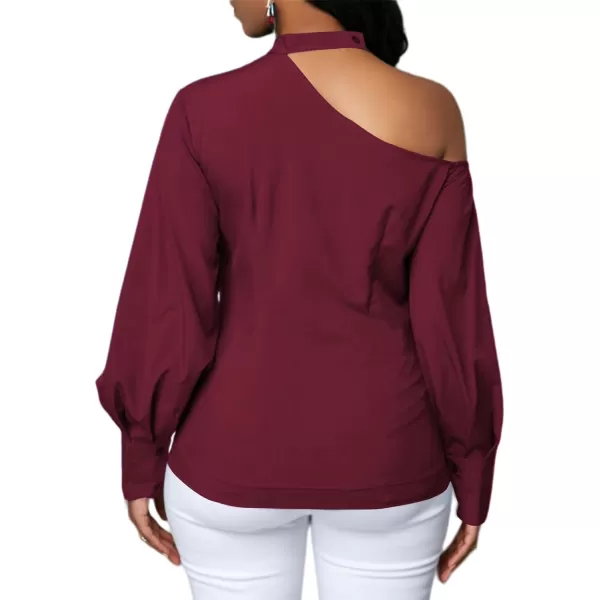 LYANER Women's Sexy One Shoulder Lantern Long Sleeve Blouse Shirt Top