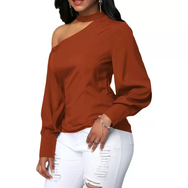 LYANER Women's Sexy One Shoulder Lantern Long Sleeve Blouse Shirt Top