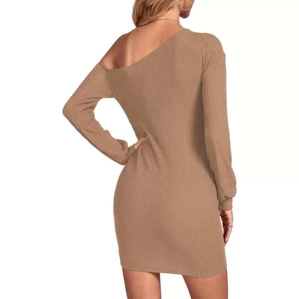 LYANER Women's Sexy One Shoulder Long Sleeve Side Drawstring Bodycon Party Club Mini Dress