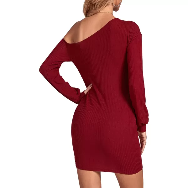 LYANER Women's Sexy One Shoulder Long Sleeve Side Drawstring Bodycon Party Club Mini Dress