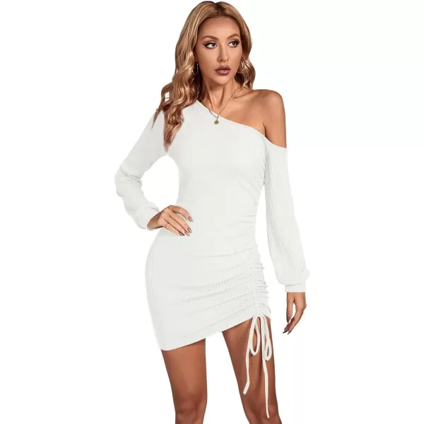 LYANER Women's Sexy One Shoulder Long Sleeve Side Drawstring Bodycon Party Club Mini Dress