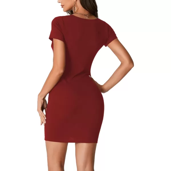 LYANER Women's Sexy Ribbed Sweeetheart Neck Short Sleeve High Waist Bodycon Mini Dress
