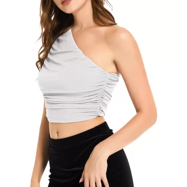 LYANER Women's Sexy Ruched One Shoulder Sleeveless Crop Top Strappy Cami Tank