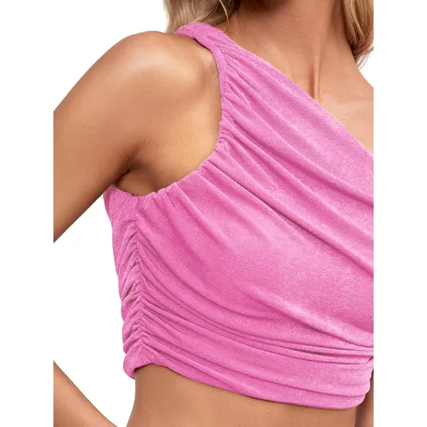 LYANER Women's Sexy Ruched One Shoulder Sleeveless Crop Top Strappy Cami Tank