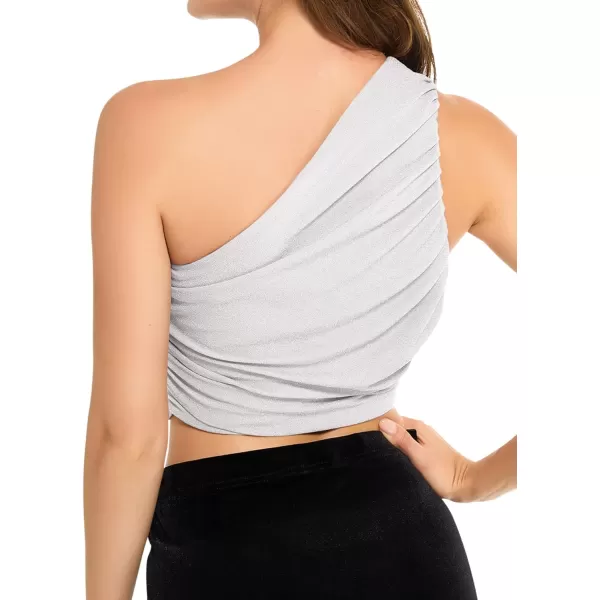 LYANER Women's Sexy Ruched One Shoulder Sleeveless Crop Top Strappy Cami Tank
