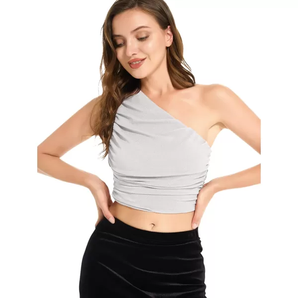 LYANER Women's Sexy Ruched One Shoulder Sleeveless Crop Top Strappy Cami Tank