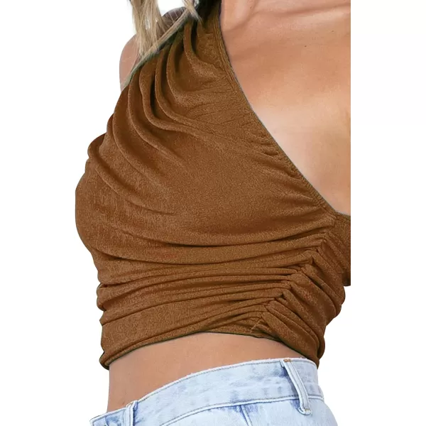 LYANER Women's Sexy Ruched One Shoulder Sleeveless Crop Top Strappy Cami Tank