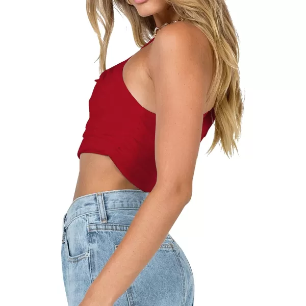 LYANER Women's Sexy Ruched One Shoulder Sleeveless Crop Top Strappy Cami Tank