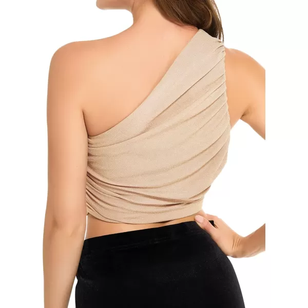 LYANER Women's Sexy Ruched One Shoulder Sleeveless Crop Top Strappy Cami Tank