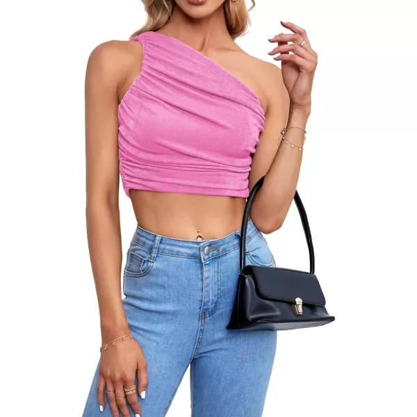 LYANER Women's Sexy Ruched One Shoulder Sleeveless Crop Top Strappy Cami Tank