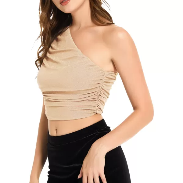LYANER Women's Sexy Ruched One Shoulder Sleeveless Crop Top Strappy Cami Tank