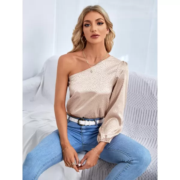 LYANER Women's Sexy Satin One Shoulder Puff Long Sleeve Crop Blouse Shirt Top