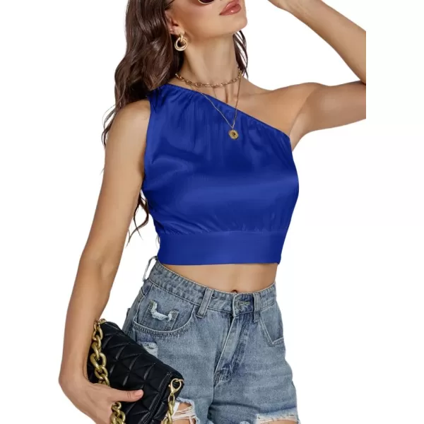 LYANER Women's Sexy Satin One Shoulder Tie Back Knot Sleeveless Crop Top Cami Tank