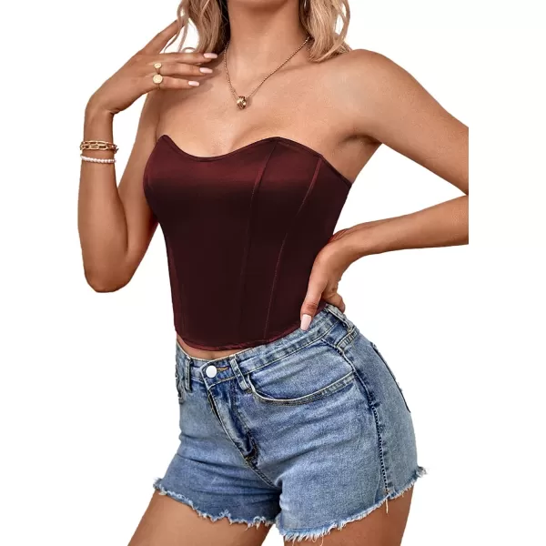 LYANER Women's Sexy Satin Sweetheart Neck Crop Tube Tops Strapless Bustier Cami Corset Top
