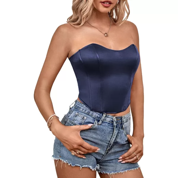 LYANER Women's Sexy Satin Sweetheart Neck Crop Tube Tops Strapless Bustier Cami Corset Top