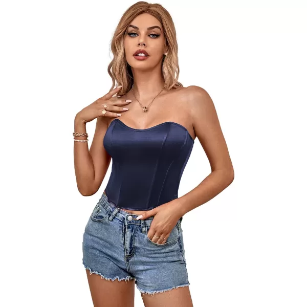 LYANER Women's Sexy Satin Sweetheart Neck Crop Tube Tops Strapless Bustier Cami Corset Top