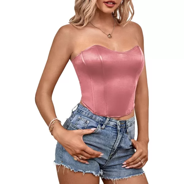 LYANER Women's Sexy Satin Sweetheart Neck Crop Tube Tops Strapless Bustier Cami Corset Top