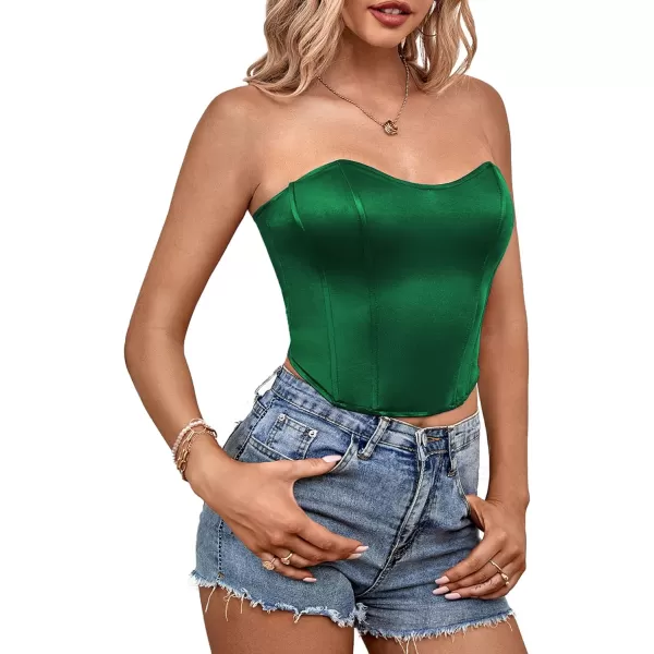LYANER Women's Sexy Satin Sweetheart Neck Crop Tube Tops Strapless Bustier Cami Corset Top