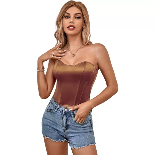 LYANER Women's Sexy Satin Sweetheart Neck Crop Tube Tops Strapless Bustier Cami Corset Top