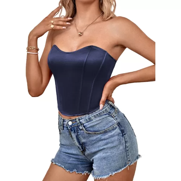 LYANER Women's Sexy Satin Sweetheart Neck Crop Tube Tops Strapless Bustier Cami Corset Top
