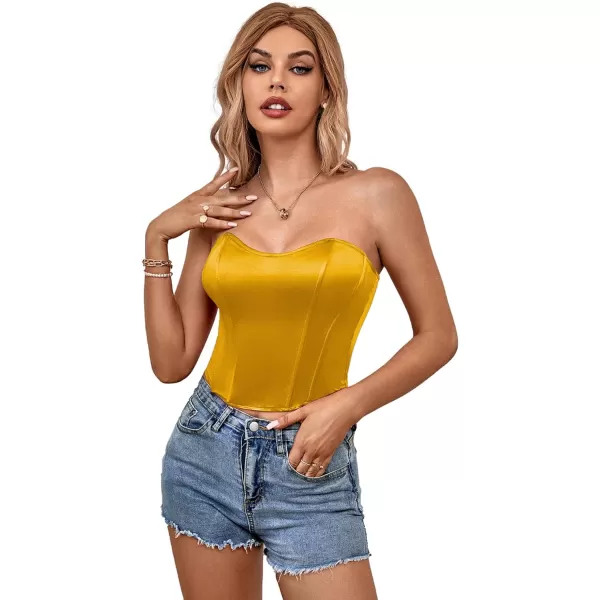 LYANER Women's Sexy Satin Sweetheart Neck Crop Tube Tops Strapless Bustier Cami Corset Top