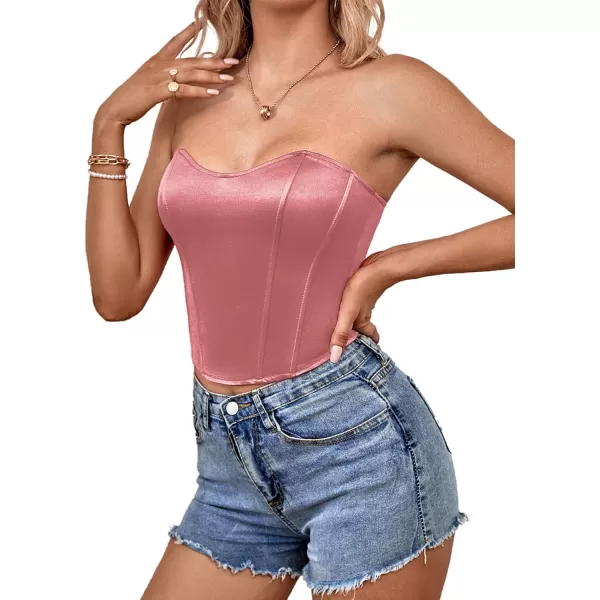 LYANER Women's Sexy Satin Sweetheart Neck Crop Tube Tops Strapless Bustier Cami Corset Top