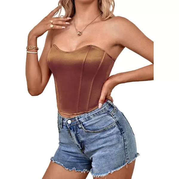 LYANER Women's Sexy Satin Sweetheart Neck Crop Tube Tops Strapless Bustier Cami Corset Top