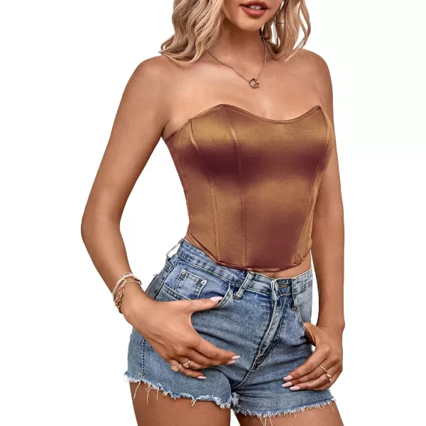 LYANER Women's Sexy Satin Sweetheart Neck Crop Tube Tops Strapless Bustier Cami Corset Top