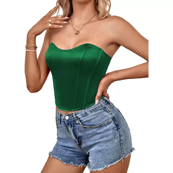 LYANER Women's Sexy Satin Sweetheart Neck Crop Tube Tops Strapless Bustier Cami Corset Top